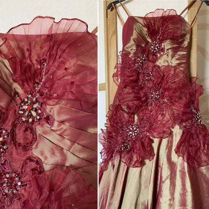 Strapless golden burgundy prom dress uk 6