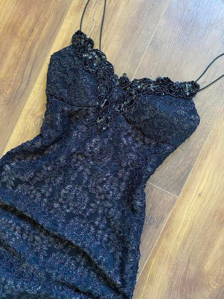 Bernshaw black lace stretch evening dress UK 8