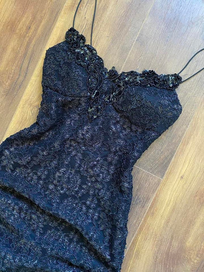 Bernshaw black lace stretch evening dress UK 8