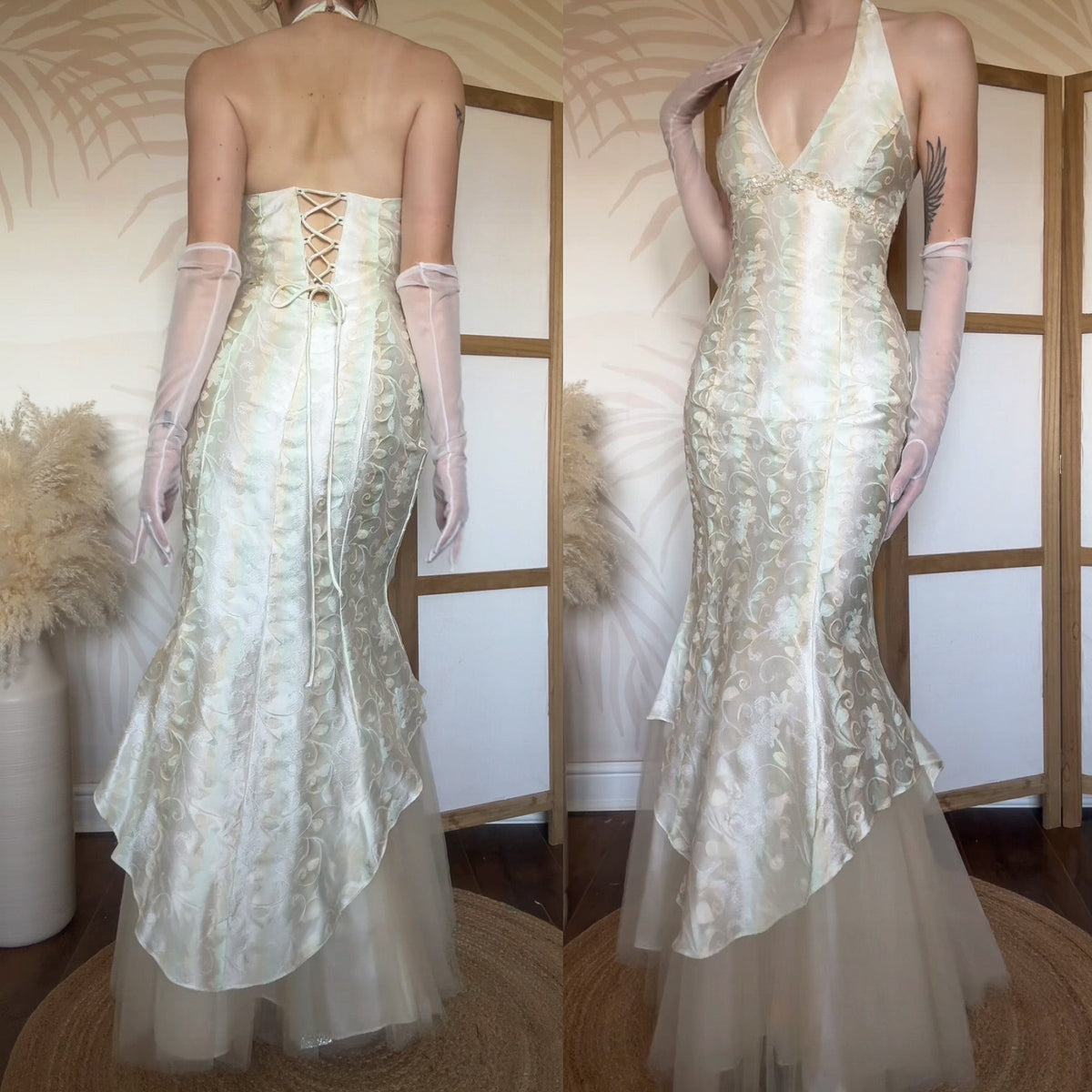 Halter-neck fishtail evening dress uk 14