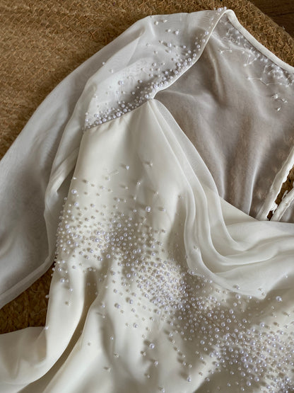 D’zage ivory long sleeve pearl wedding dress uk 12-14
