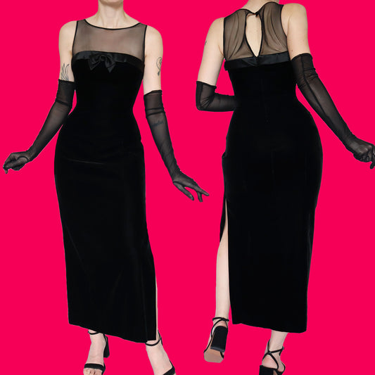 Simon Ellis black velvet evening dress UK 10-12