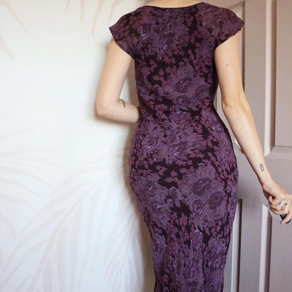 Laura Ashley purple floral short sleeve dress UK 12