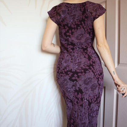 Laura Ashley purple floral short sleeve dress UK 12