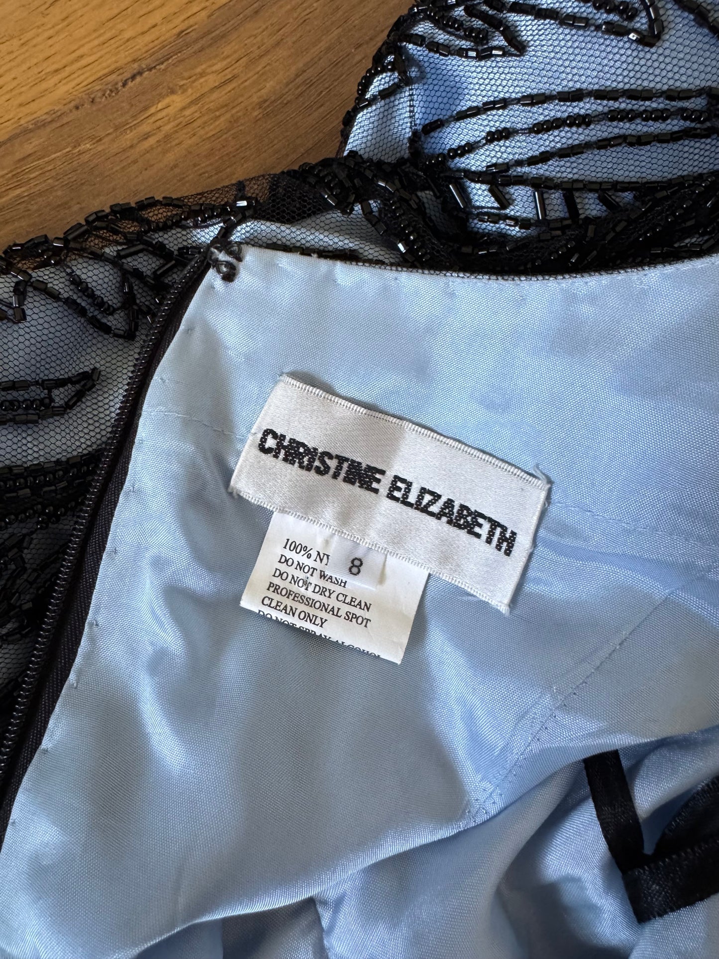 Christine Elizabeth blue & black a-line evening dress uk 10-12
