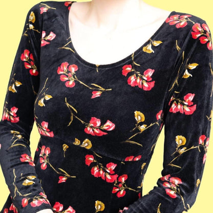 Black Monsoon velvet floral long sleeve dress UK 12
