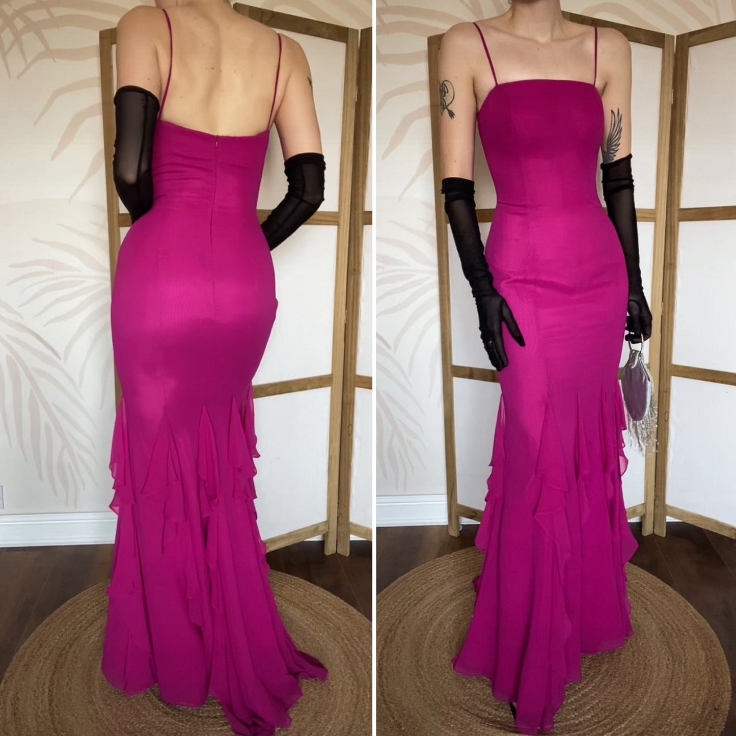 John Charles pink frilly hem evening dress UK 10