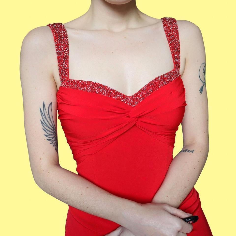 Red Niki Livas stretch evening gown UK 12