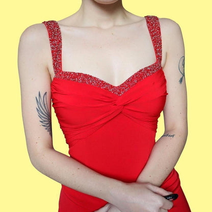 Red Niki Livas stretch evening gown UK 12