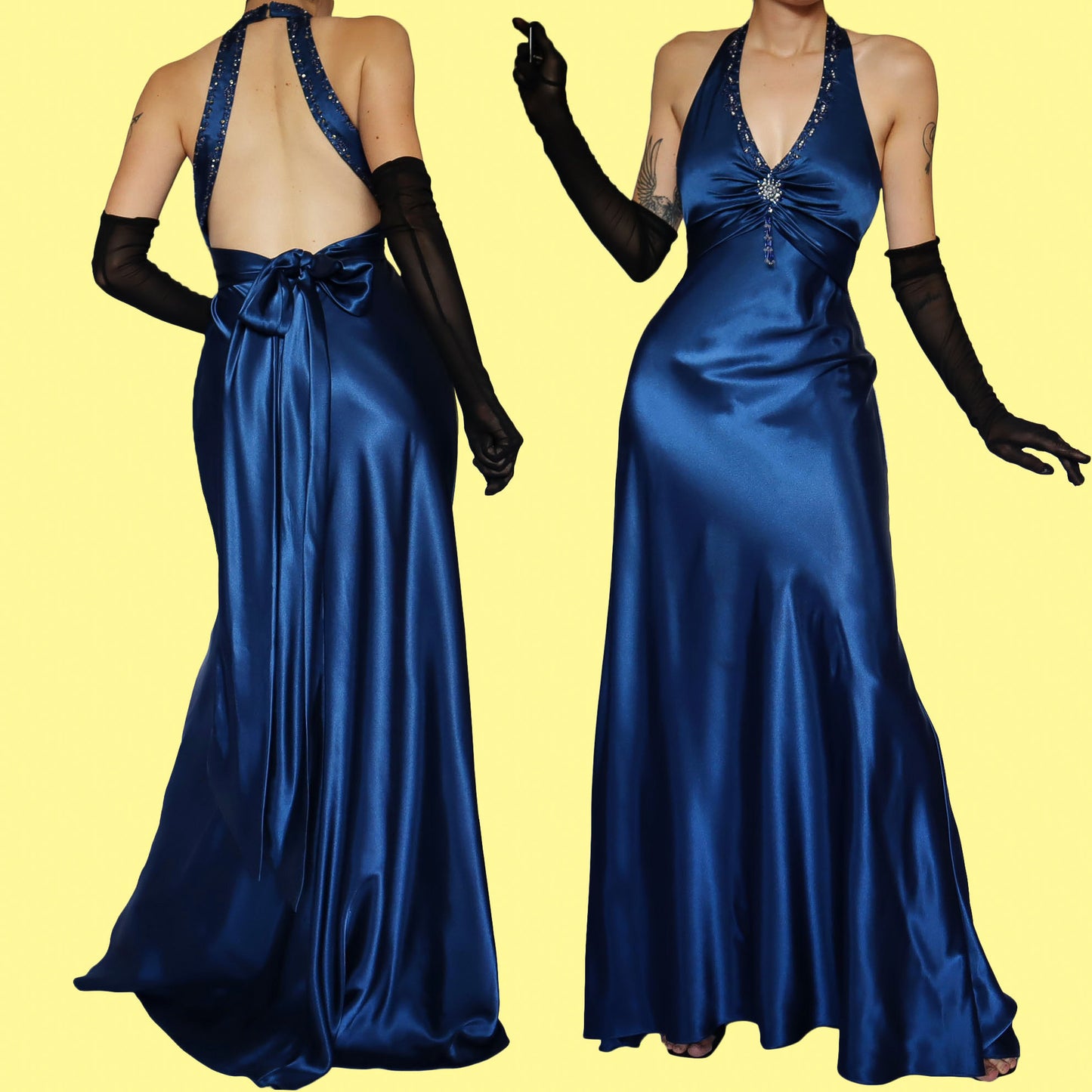 Blue satin evening dress UK 8-10