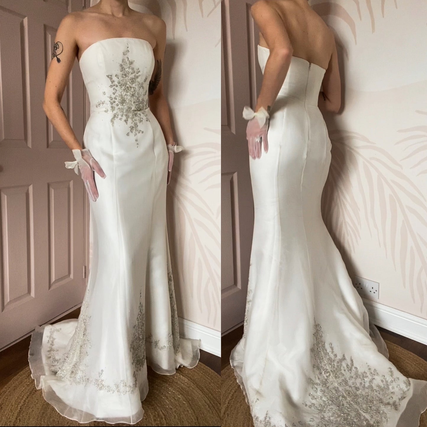 100% silk strapless wedding dress UK 12