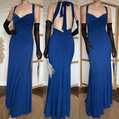 Niki Livas blue stretch evening dress uk 14