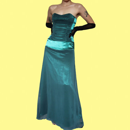 Green teal Charas strapless lace up gown UK 6/8