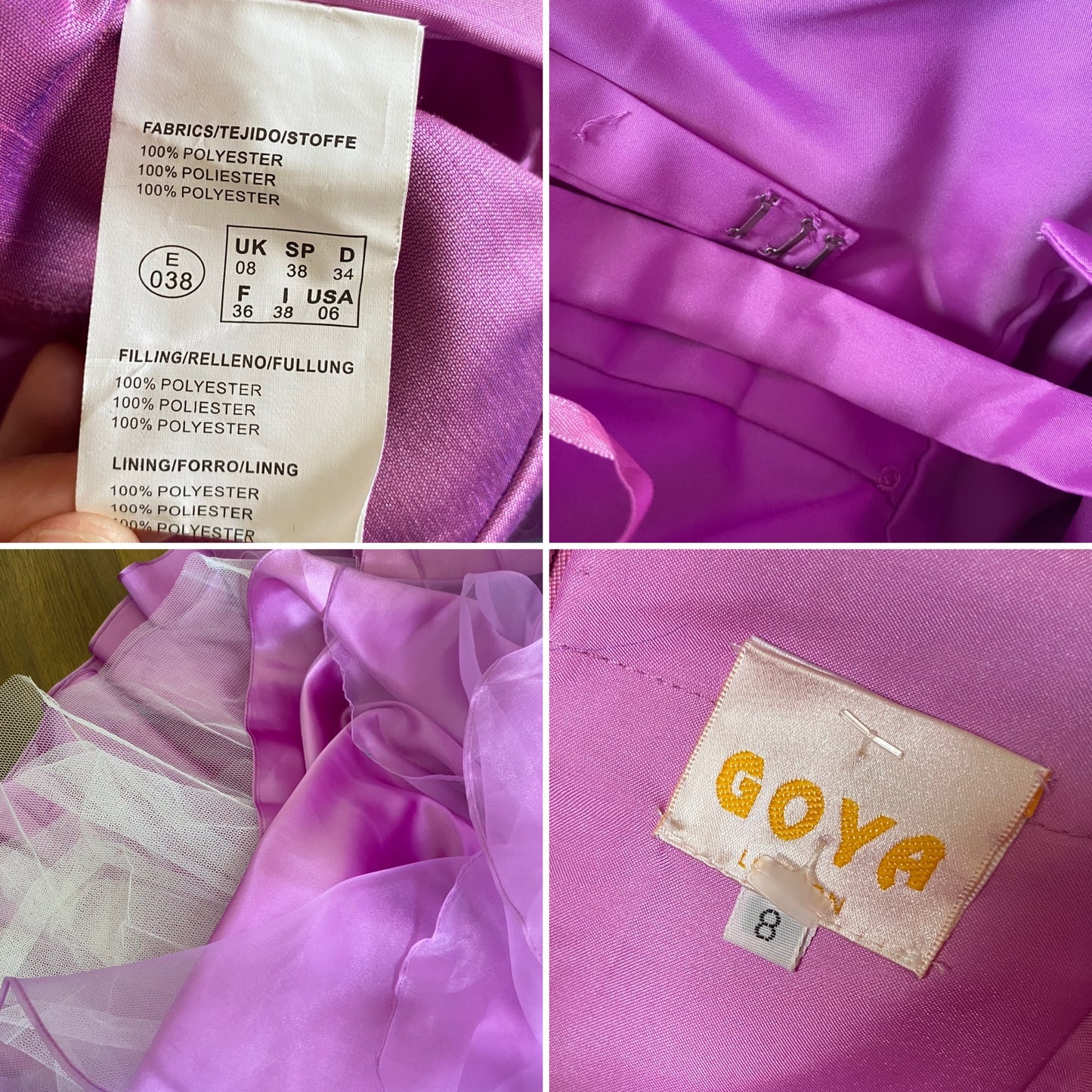 Goya purple strapless a-line prom dress uk 10