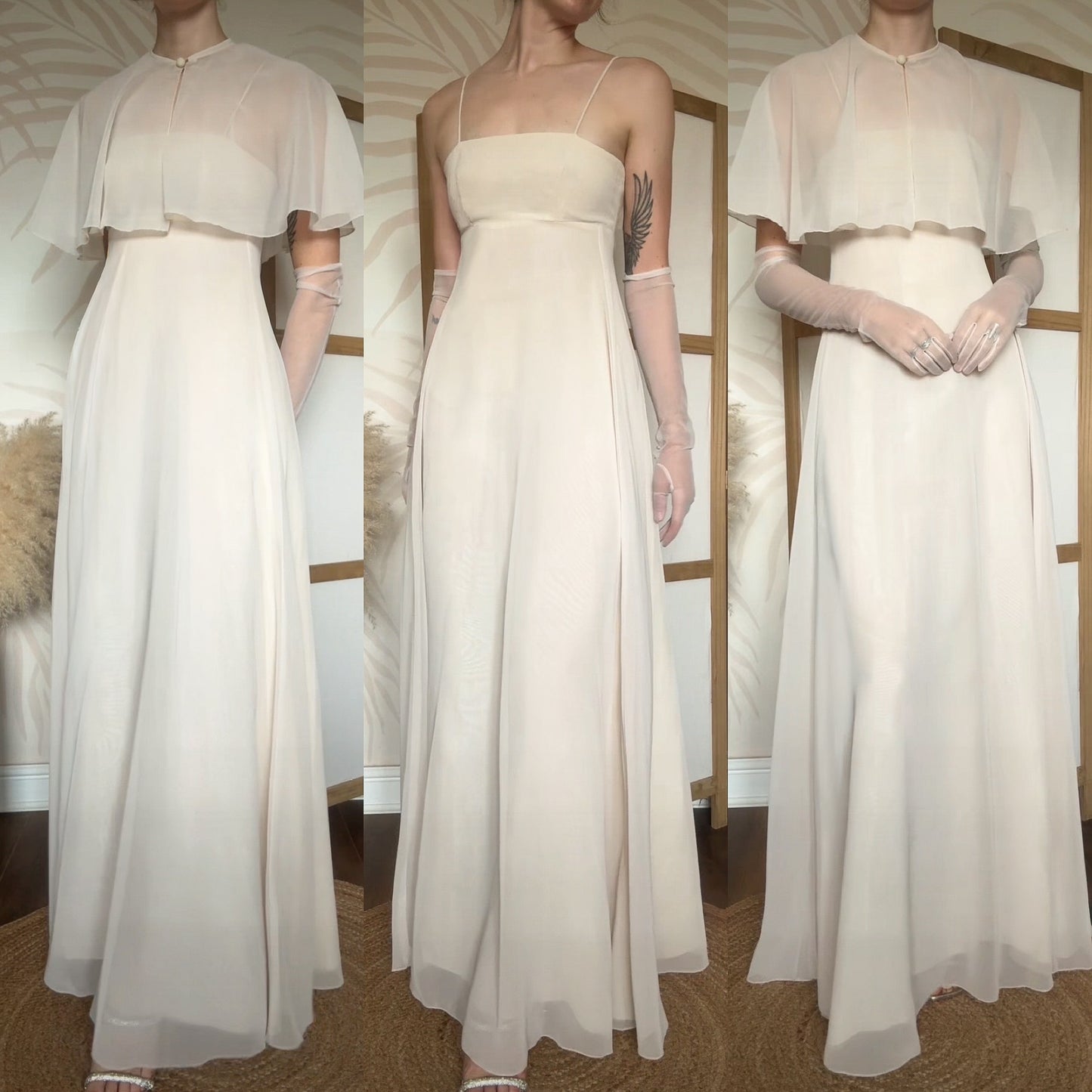 Vintage 70s 2-piece dress & cape wedding set uk 6-8/XS