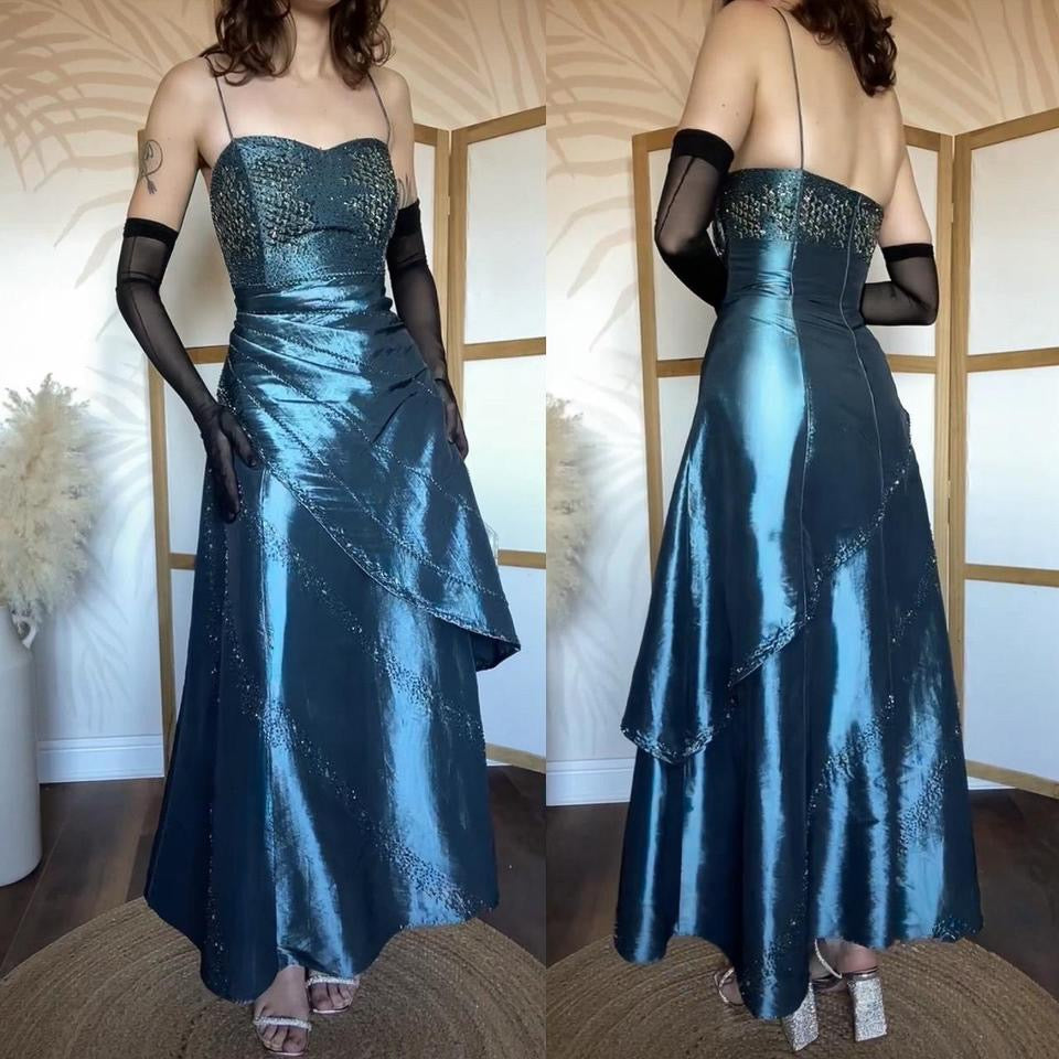 Petite Tiffany Bling icy blue a-line bead prom dress uk 16