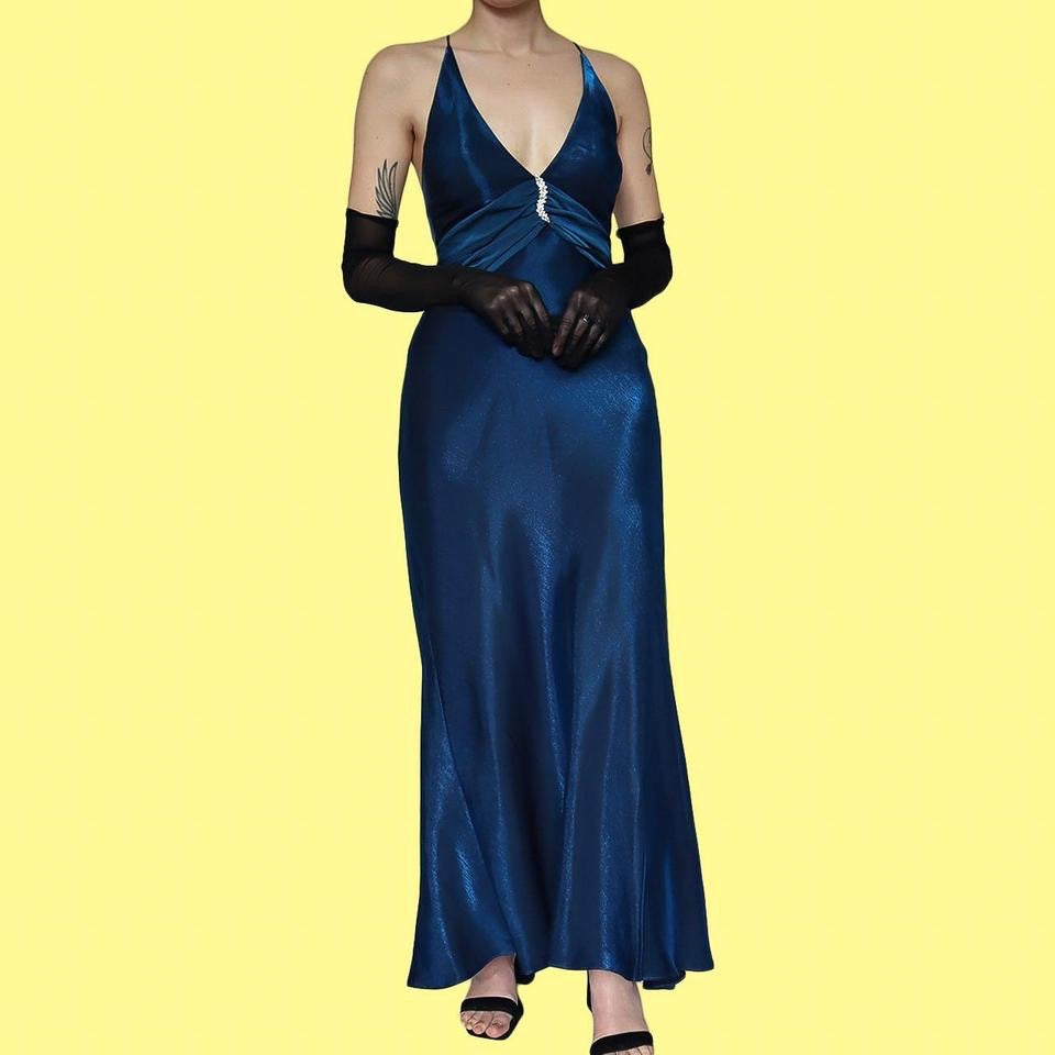 Dave & Johnny blue petite evening dress UK 12