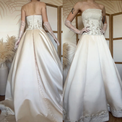 Strapless a-line cream ethereal wedding dress uk 10
