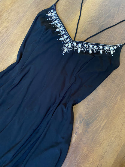 Black stretch gem & bead evening dress uk 14-16