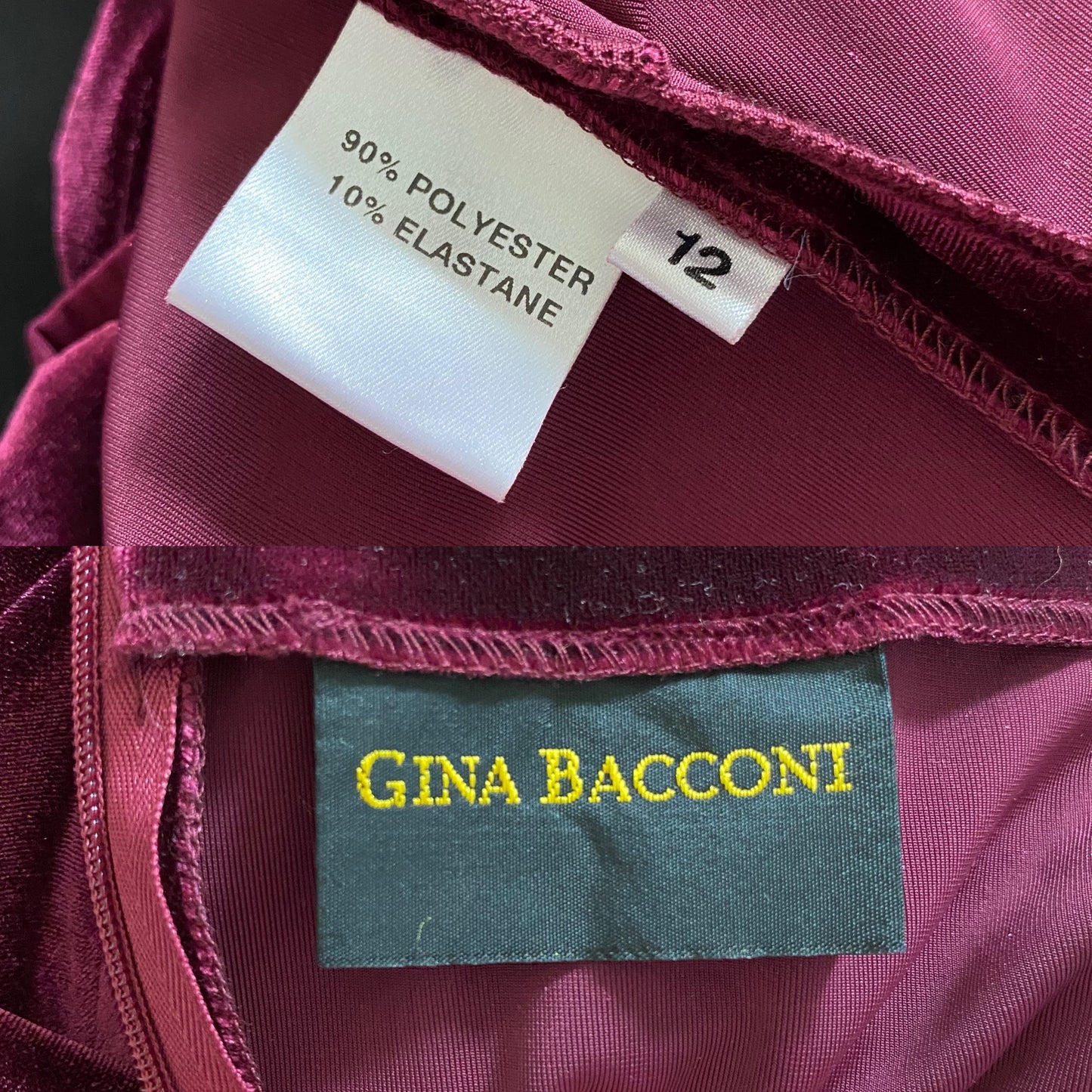 Gina Bacconi burgundy velvet stretch evening gown UK 14