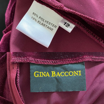 Gina Bacconi burgundy velvet stretch evening gown UK 14