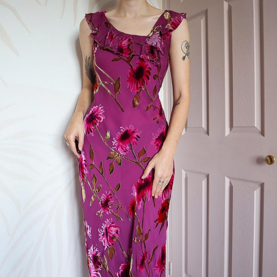 Pink 100% silk devore slip dress UK 12-14