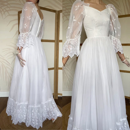 Vintage white embroidered wedding dress uk 6