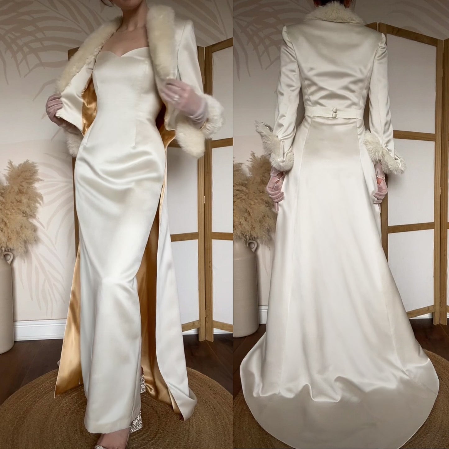 Ellis ivory 2-piece wedding dress & coat set uk 12