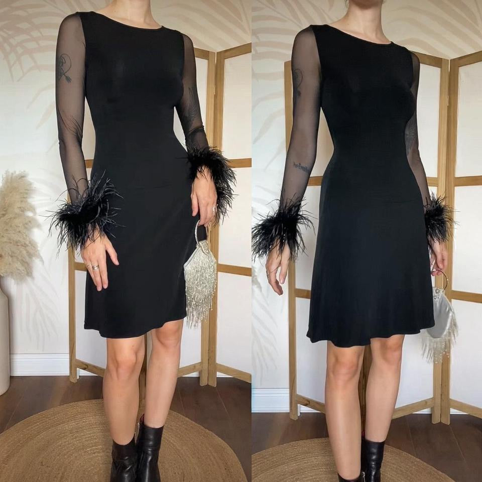 Black Bernshaw feather mini dress uk 8-10