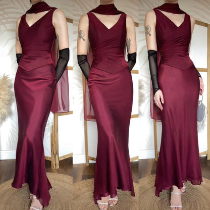 Veromia burgundy top, skirt & shawl set uk 8