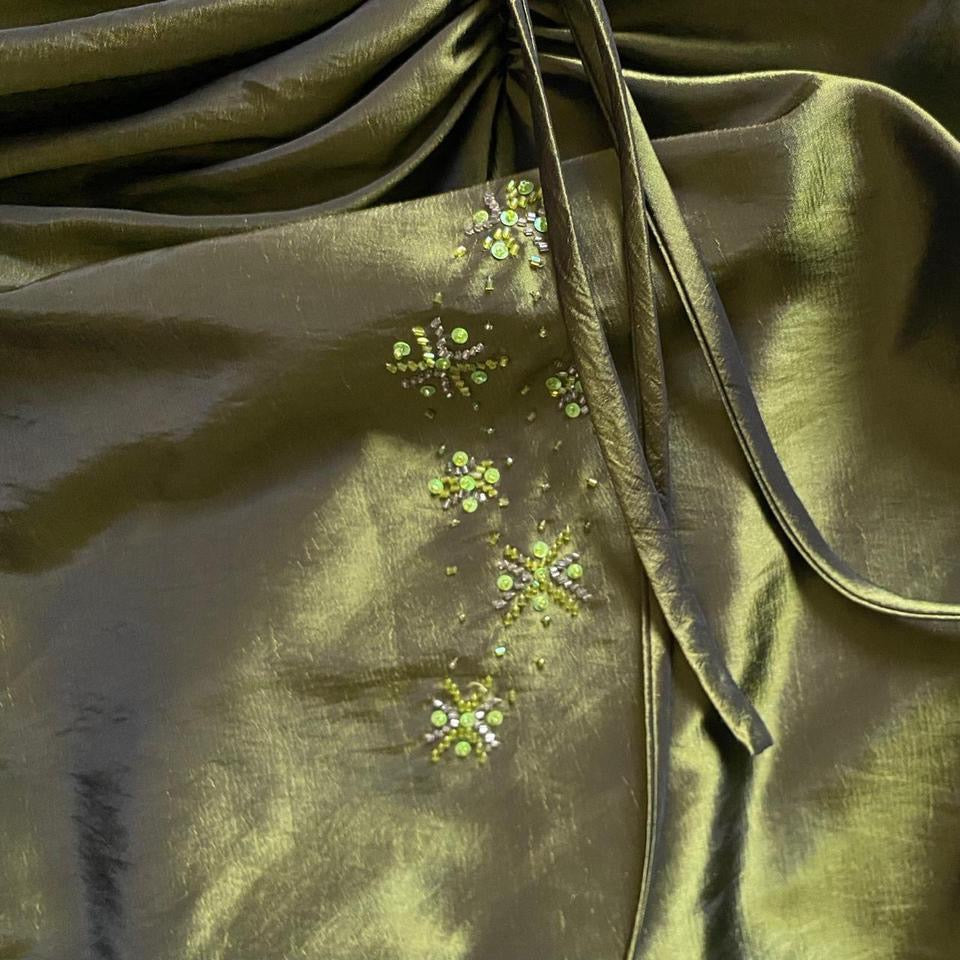 Green taffeta strapless prom dress uk 12-14