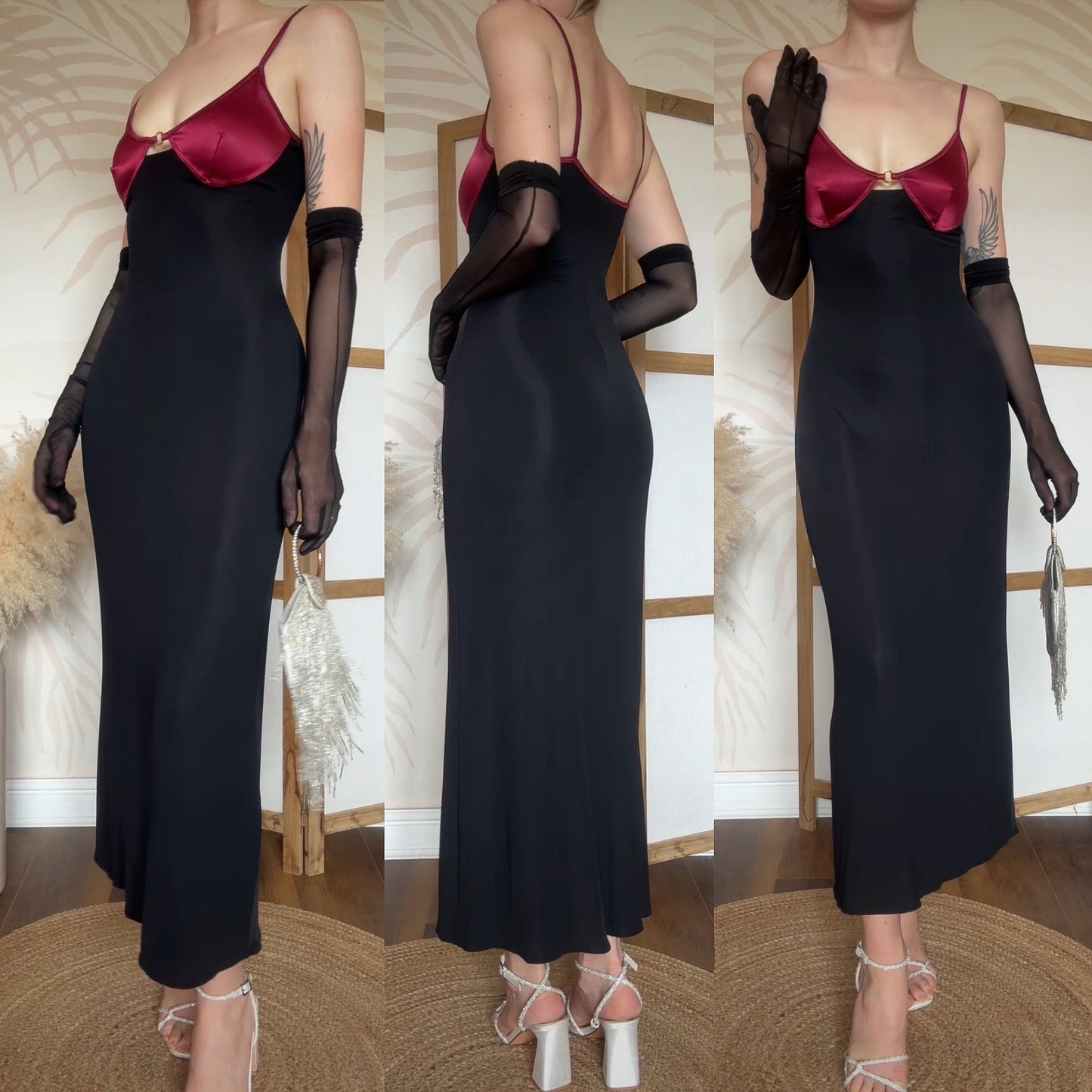 Black & pink stretch bodycon dress uk 10