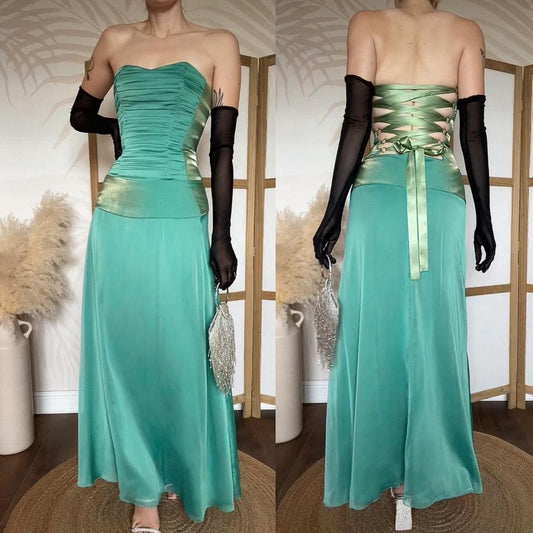 Teal strapless lace up evening dress uk 6-8/XS