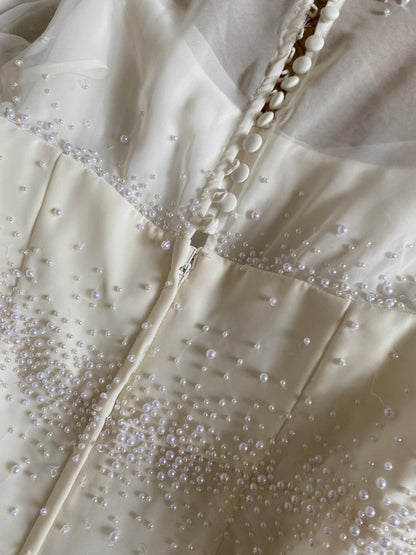 D’zage ivory long sleeve pearl wedding dress uk 12-14