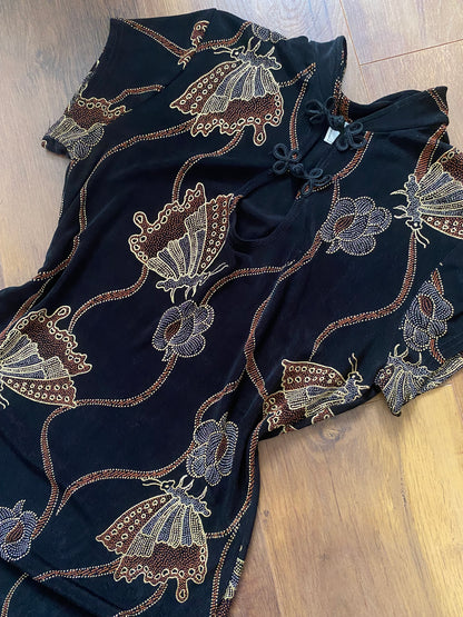Black stretch butterfly print evening dress uk 12