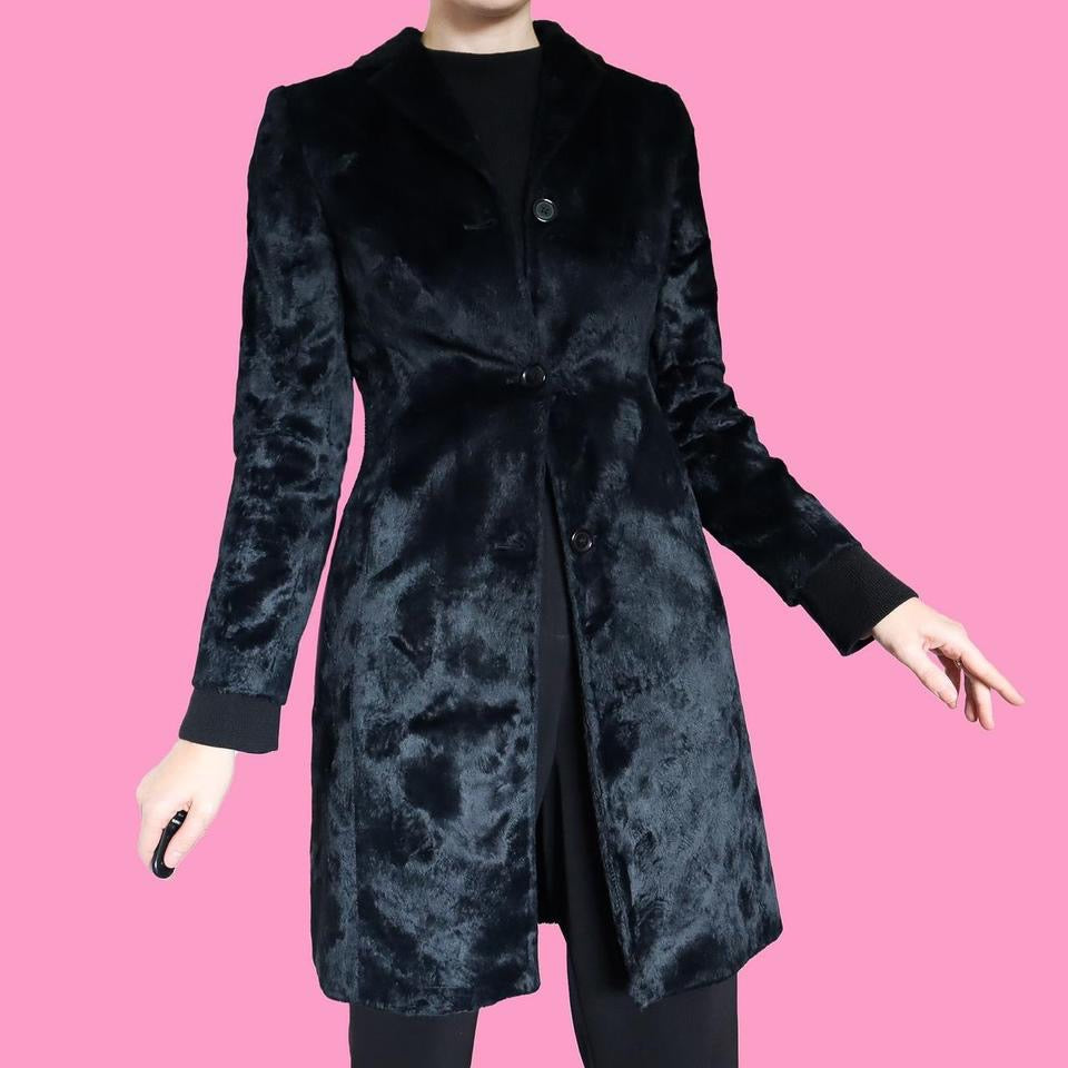 Soft black faux fur long blazer jacket UK 6/8
