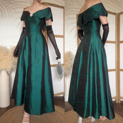 Green 100% silk John Charles evening dress uk 10