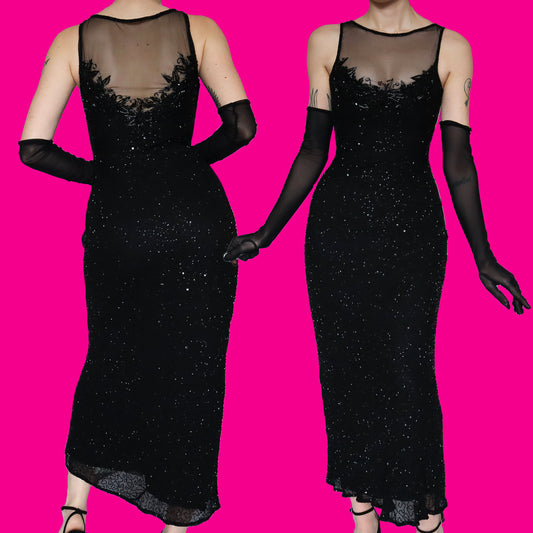 Vintage black beaded evening gown UK 8