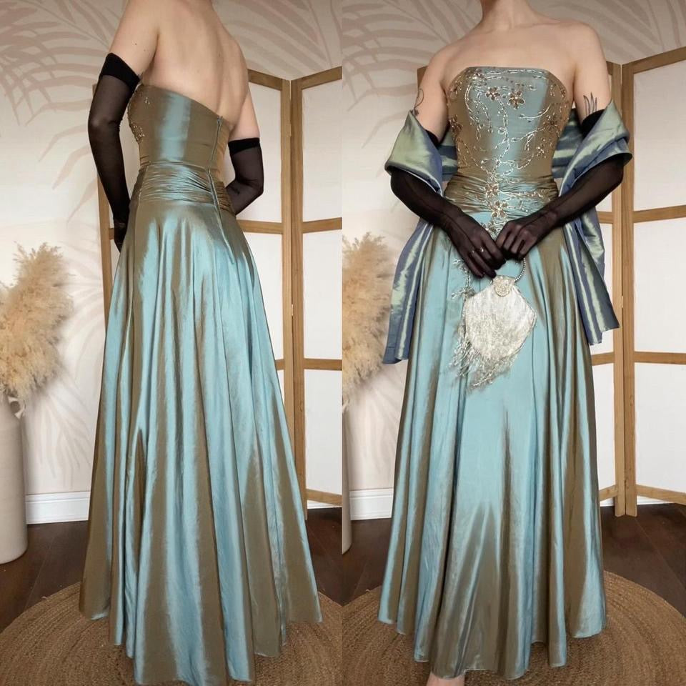 Iridescent grey/green strapless prom dress uk 8