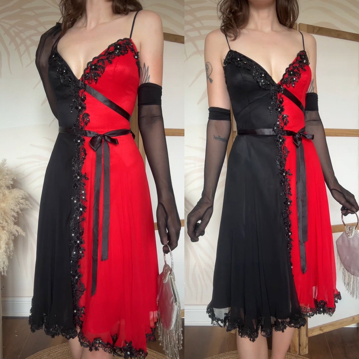 Yve London 100% silk red & black dress uk 14