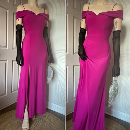 Beautiful fuchsia pink stretch cold shoulder evening dress UK 12