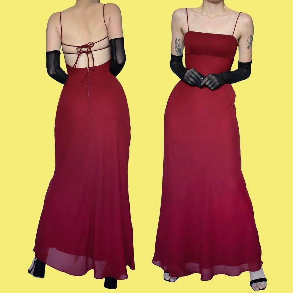 Morgan & Co burgundy open back evening dress UK 12