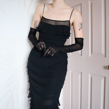 Vintage John Charles black layered evening gown UK 10