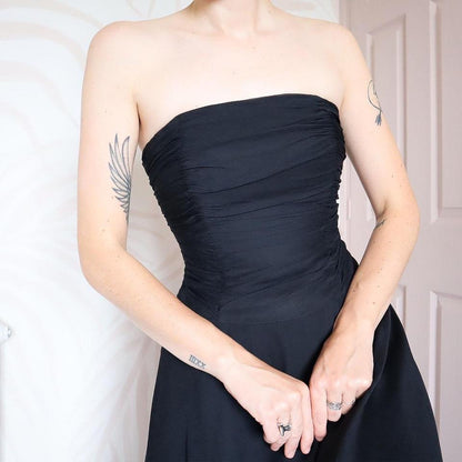 Black 100% silk strapless midi dress UK 12