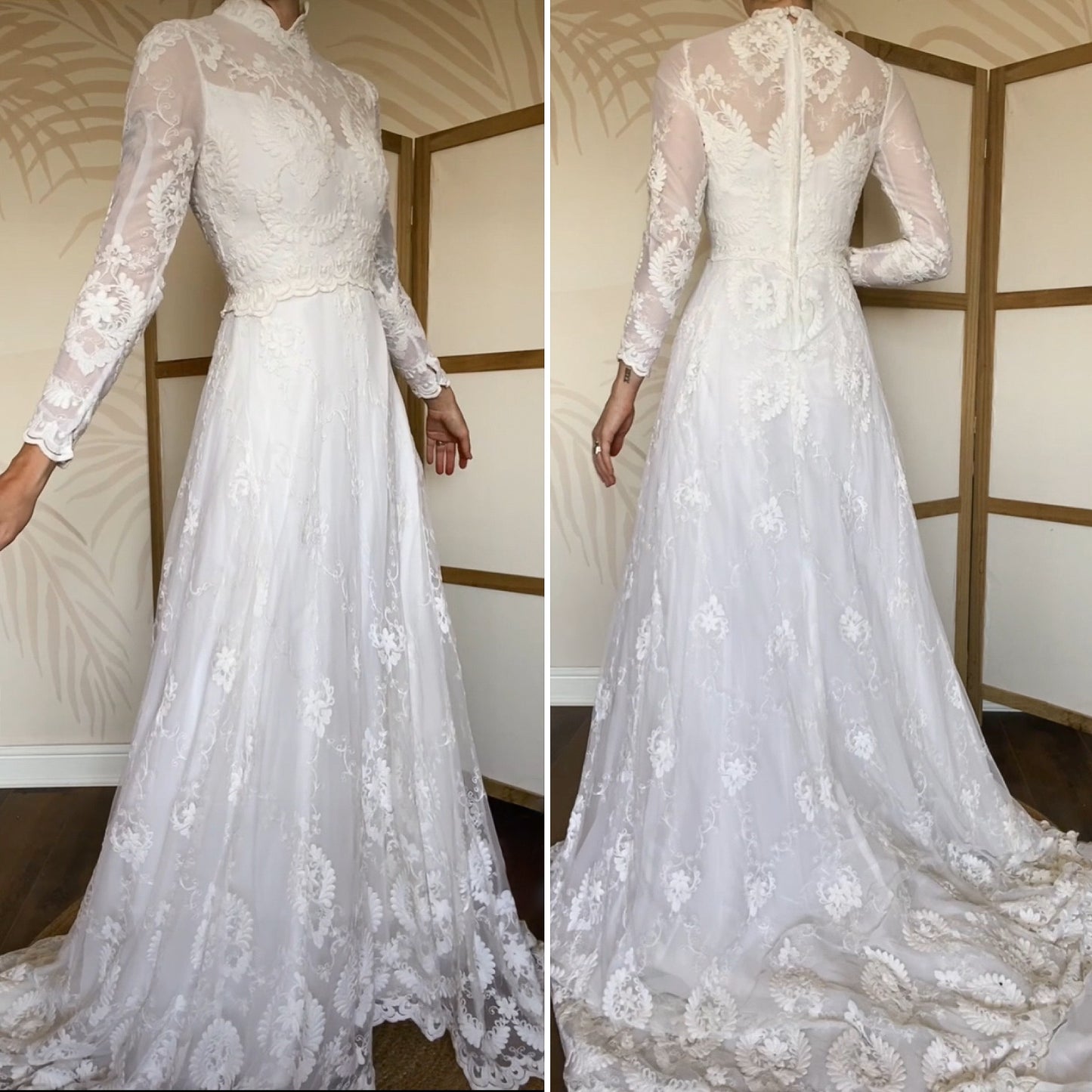 Ellis white lace long sleeve wedding dress uk 10