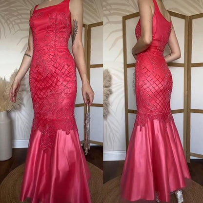 Yve London silk coral beaded fishtail  prom dress uk 10