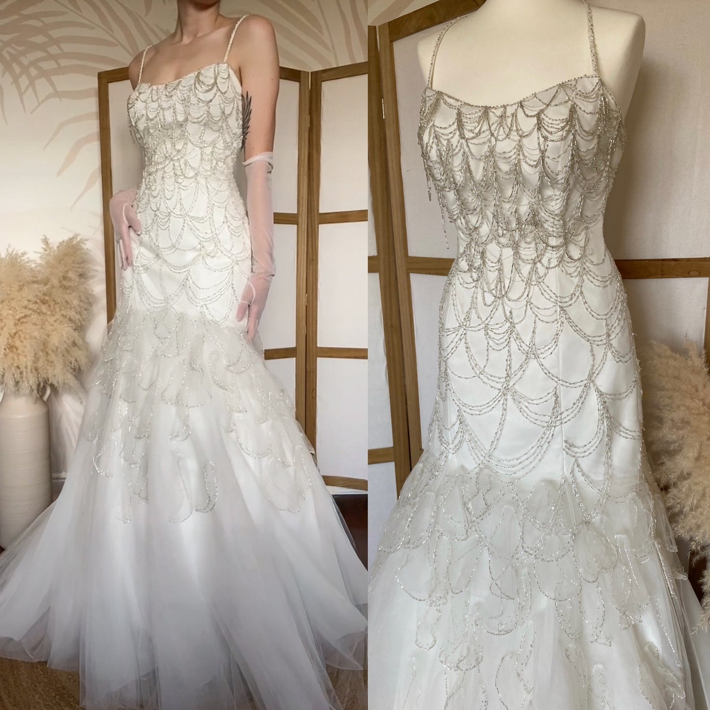 Veromia Couture ivory fishtail beaded wedding dress uk 12