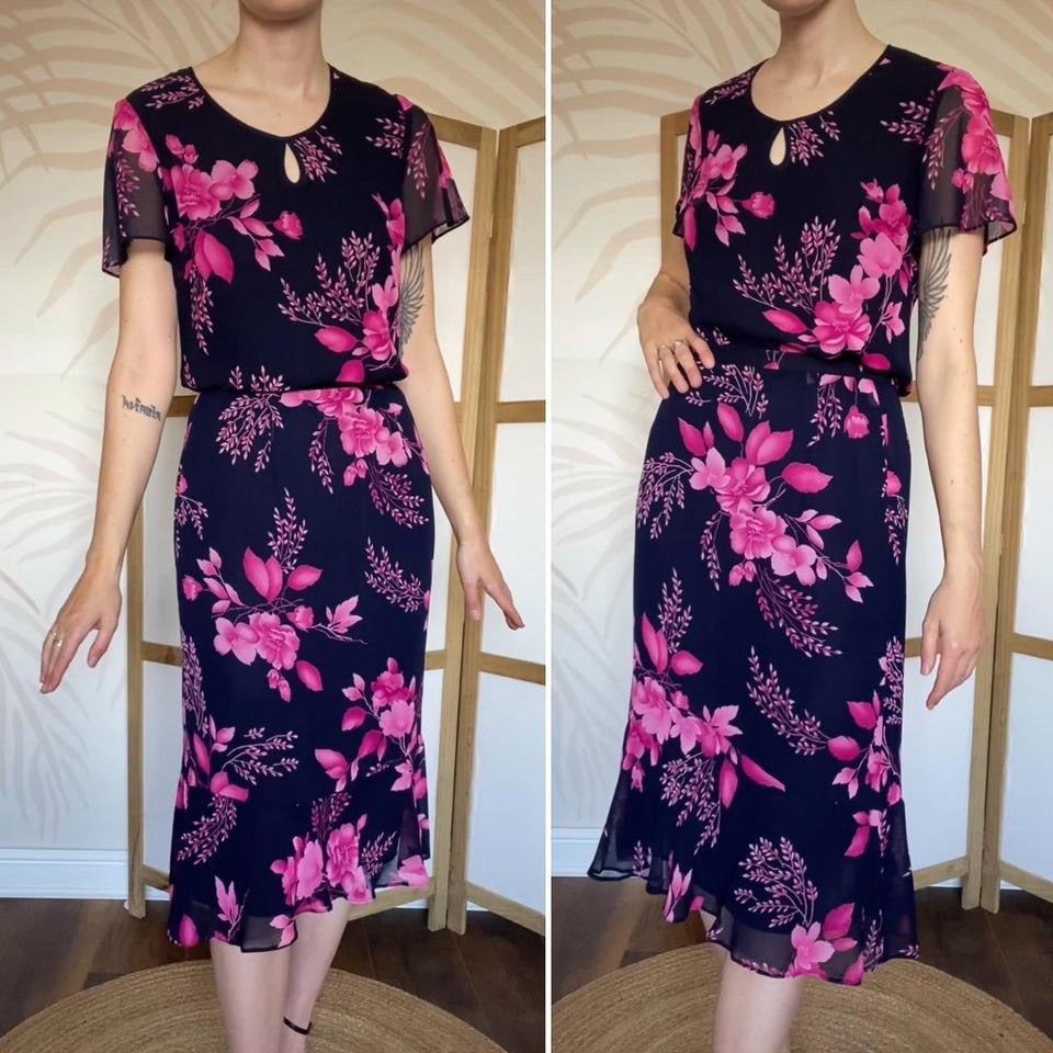 Jacques Vert navy floral 2 piece set UK 10