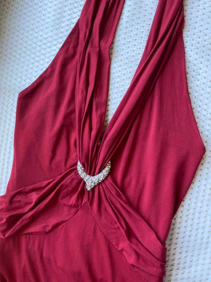 Red stretch halter neck midi dress uk 12