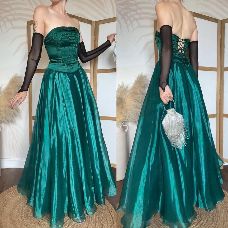 Forest green strapless organza prom dress uk 8